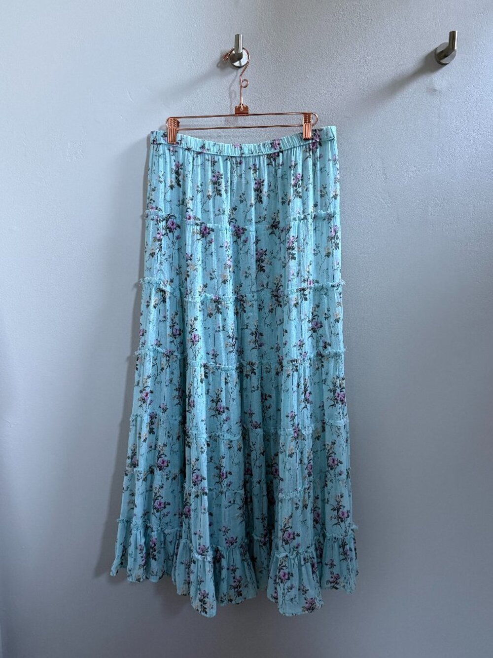 Denim & Supply Ralph Lauren Blue Floral Boho Tiered Maxi Skirt